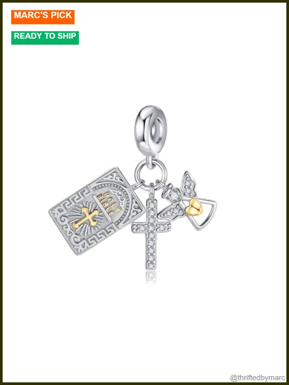 925 Sterling Silver Bead Charms for Bracelets - Bible Artist Mushroom Fairy